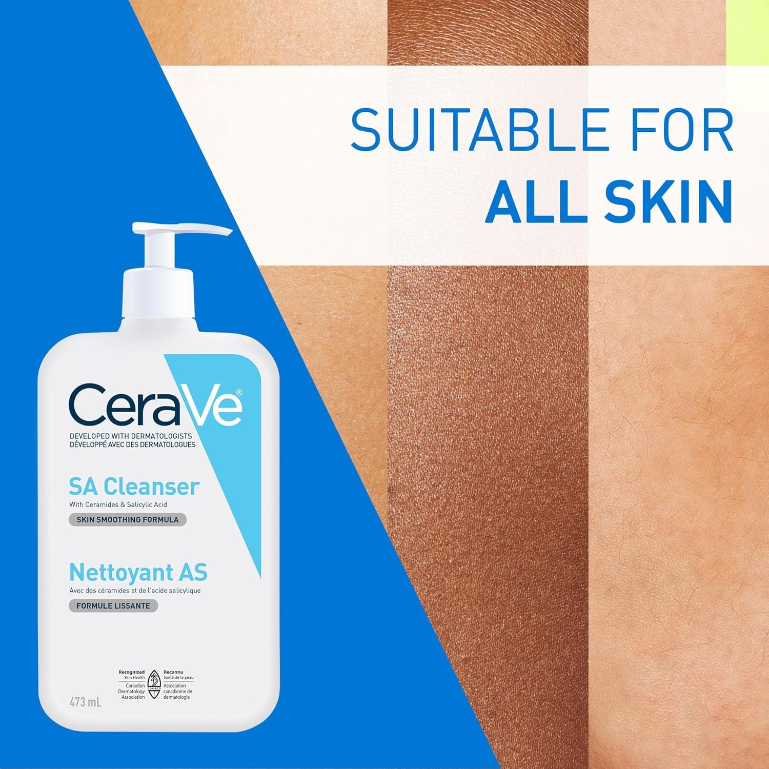 SALICYLIC ACID Cleanser, Renewing SA Smoothing BHA Exfoliant for Face. Suitable for Keratosis Pilaris & Psoriasis. Gentle Cleanser with Hyaluronic Acid, Niacinamide, Vitamin D & Ceramides. Fragrance Free, No Microbeads, 473Ml