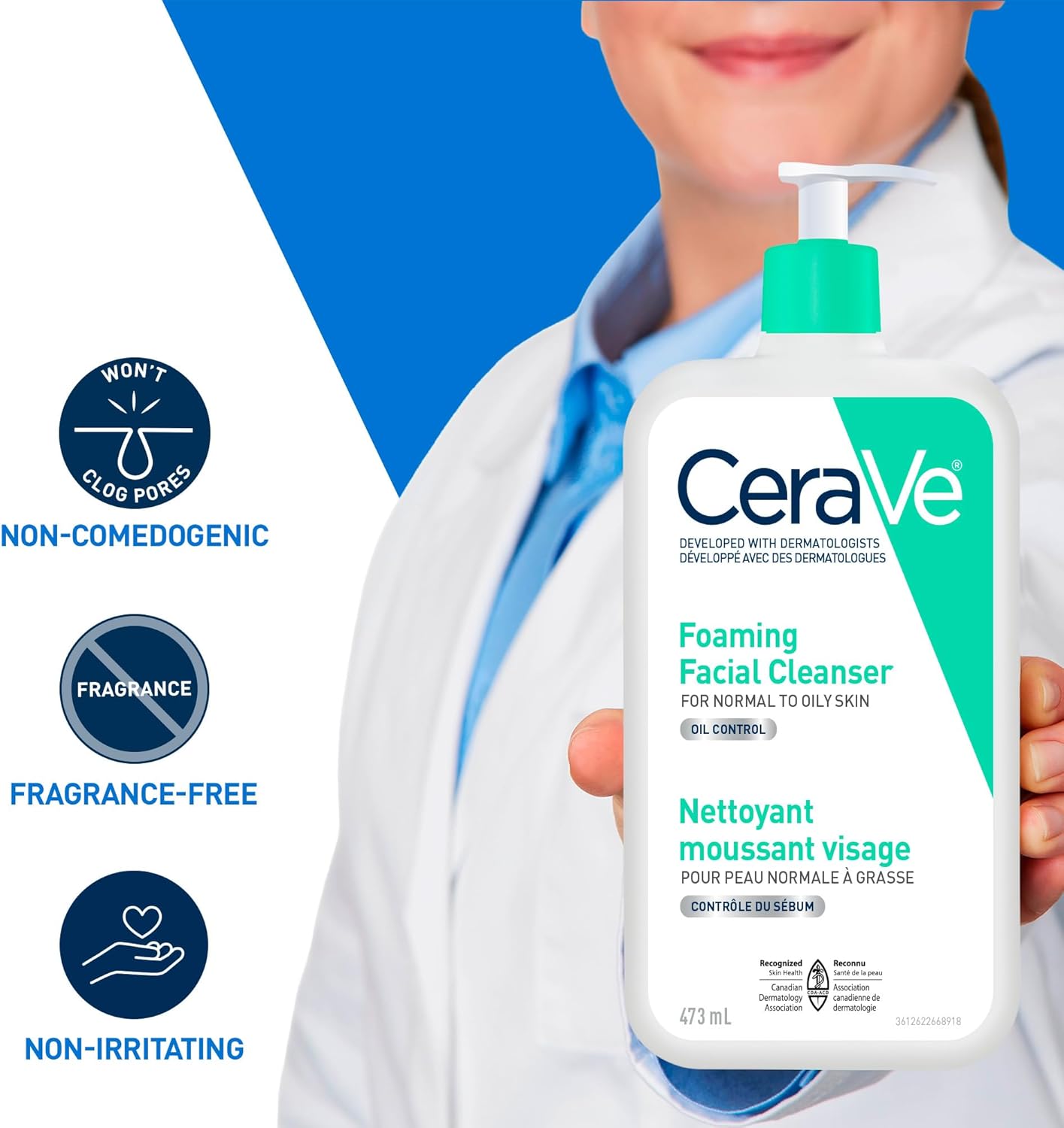 Foaming Face Wash, Gentle Face Cleanser for Men & Women with Hyaluronic Acid, Niacinamide, Ceramides. 473ML