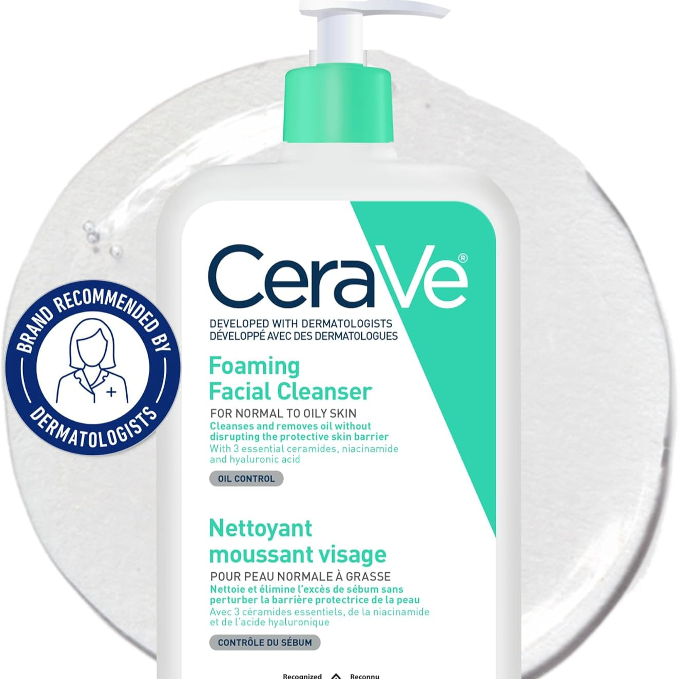 Foaming Face Wash, Gentle Face Cleanser for Men & Women with Hyaluronic Acid, Niacinamide, Ceramides. 473ML